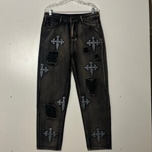 Vintage Y2k grunge Black Distressed Chrome Hearts Style Jeans Mens Size 32